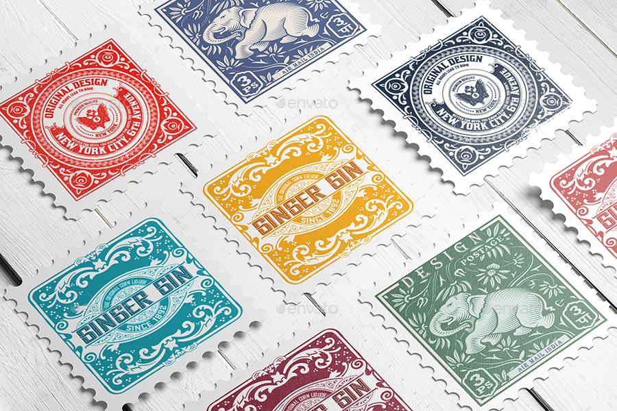 Postage stamps mock up. by makistse GraphicRiver
